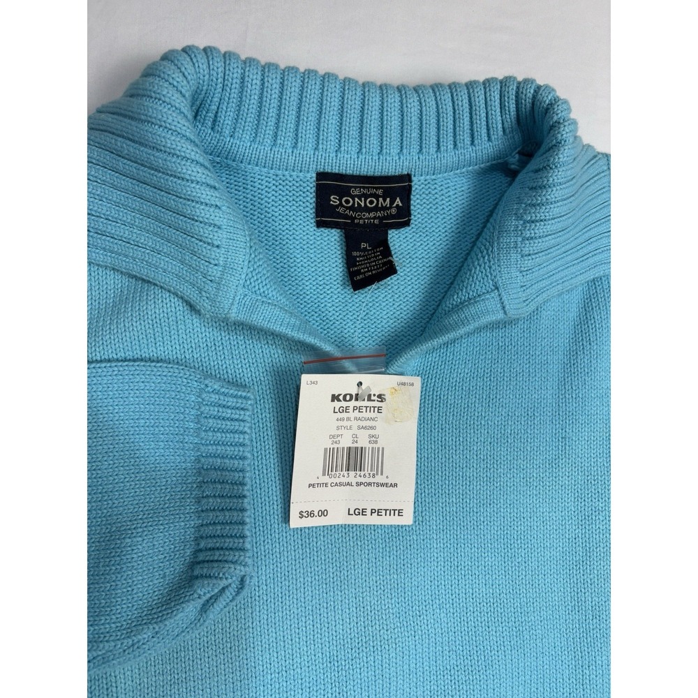 NWT Sonoma Jean Company Sweater Womens Petite/Large Blue Chunky Knit Pullover